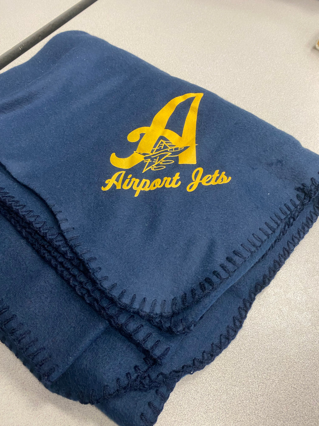 Navy Baby blanket (Gold Airport Jets Logo)