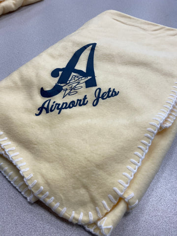 Yellow Baby blanket (Navy Airport Jets logo)
