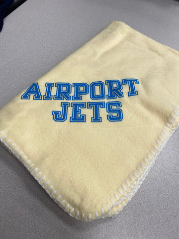 Yellow Baby blanket (Blue Airport Jets Block Letters)