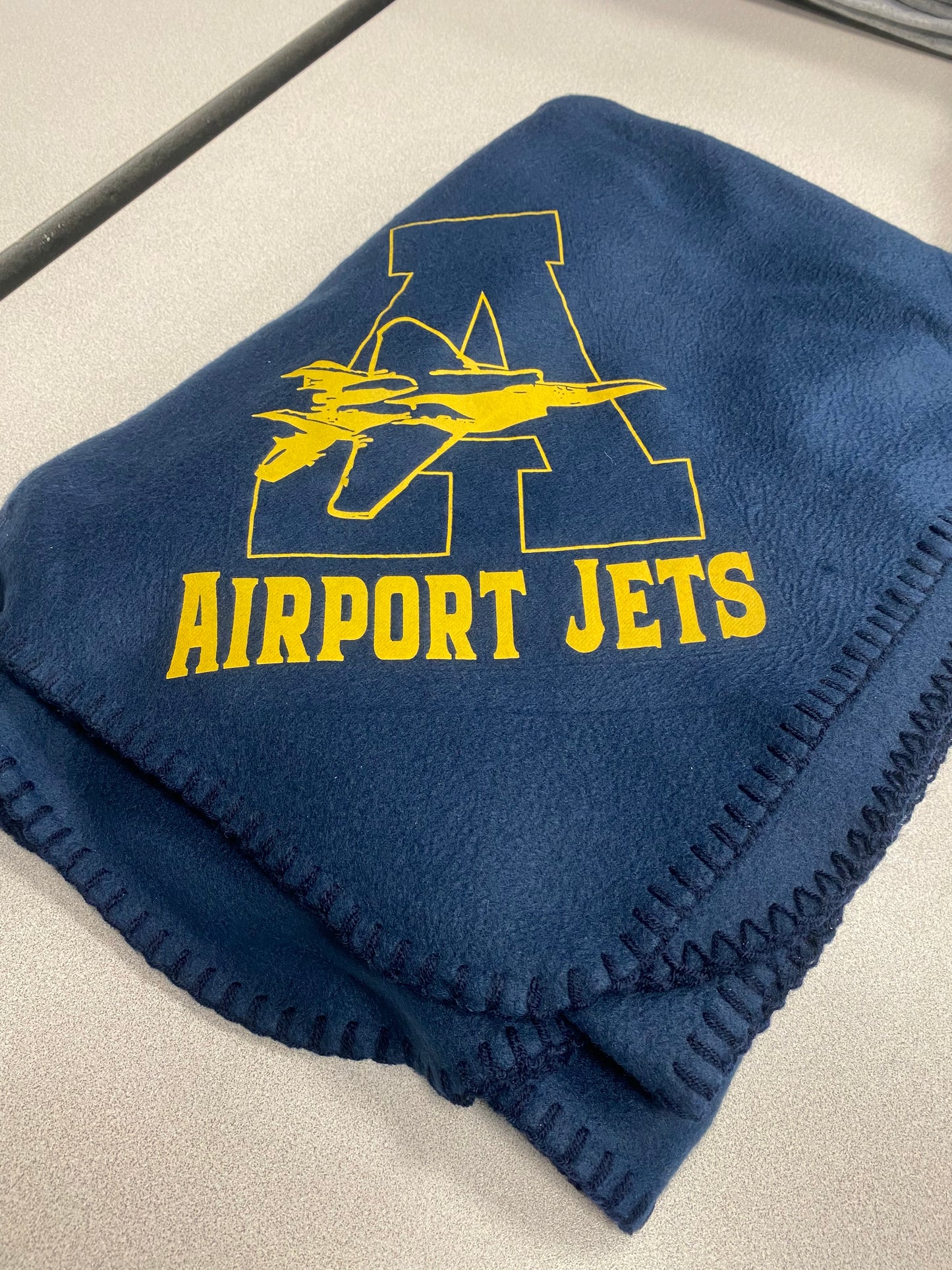 Navy Baby blanket (Gold Block A Airport Jets Logo)